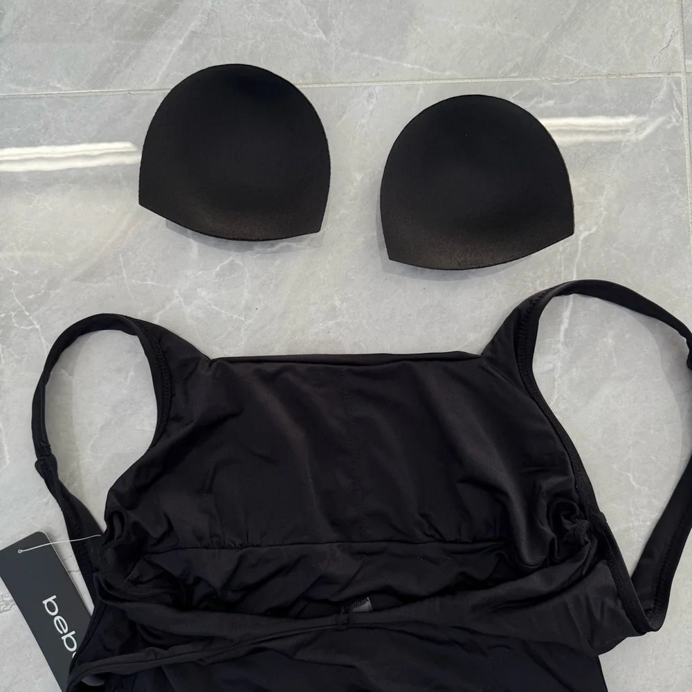 Women’s Bebe Faux Pearl Embellished One Piece Swimsuit Bridesmaid Bachelorette M - Picture 10 of 15